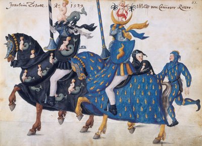 Concorrenti equipaggiati per un torneo, c.1640 (penna e inchiostro, acquerello e lavature) da German School