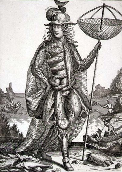 Costume per un pescatore, pub. da Gerard Valck c.1690 (incisione) da German School