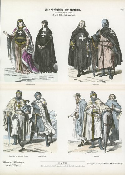 Costumi dei membri degli ordini crociati, XII e XIII secolo da German School