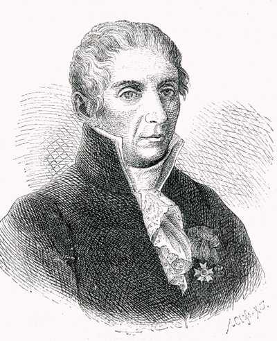 Conte Alessandro Volta (1745-1827) inciso da Adolf Closs (1840-94) da German School