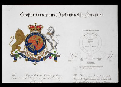 Stemma del Re del Regno Unito di Gran Bretagna e Irlanda, Difensore della Fede e Re di Hannover (c.1801-37) da German School