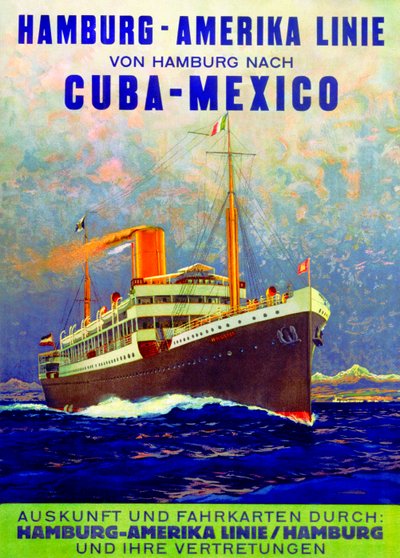 Cuba - Messico, poster pubblicitario della Hamburg American Line, 1899 da German School