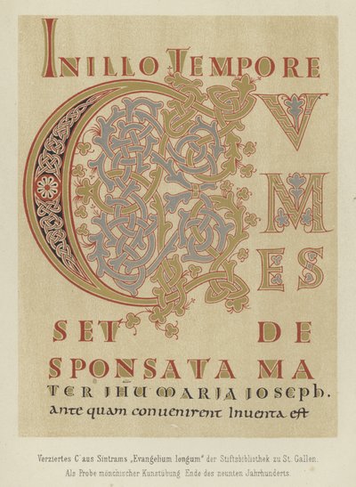 Lettera decorata C dal Sintrams Evangelium longum, fine IX secolo da German School
