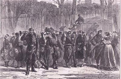 Partenza del decimo reggimento della Guardia Nazionale per i posti avanzati da German School