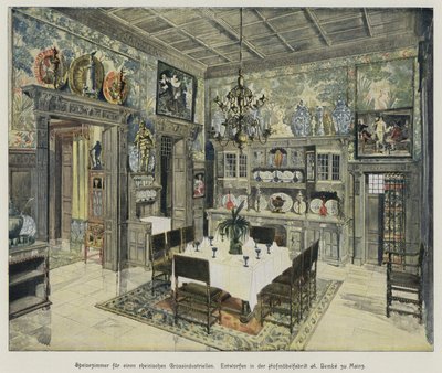 Sala da pranzo di un ricco industriale renano, prodotta dalla fabbrica di mobili A Bembe a Magonza, Germania da German School