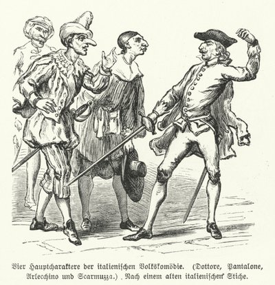 Dottore, Pantalone, Arlecchino e Scaramuccia, quattro personaggi della Commedia dell
