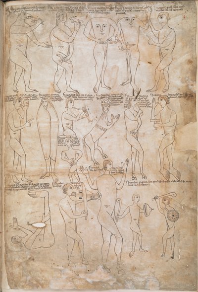 Disegni delle diciassette razze mostruose, inclusi giganti, pigmei, blemmyae e donestre, illustrazione da 