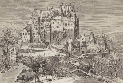 Castello di Eltz, nelle colline sopra il fiume Mosella, Germania, come appariva alla fine del XVI secolo da German School