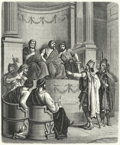 Emissari di Eumene II di Pergamo davanti al Senato Romano (incisione) da German School