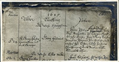 Voce del battesimo di Handel dal registro della chiesa di Marktkirche, Halle, Germania, 1685 da German School