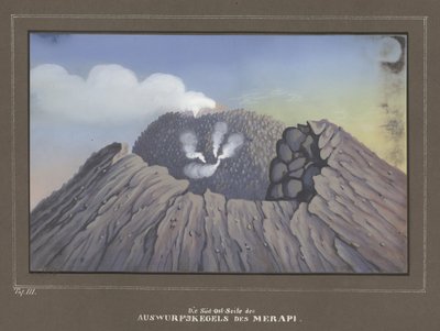 Eruzione del Monte Merapi, Pl.III, Topographischer und Naturwissenschaftlicher Atlas zur Reise durch Java, di Dr.Fr.Junghuhn, Magdeburgo 1845 da German School