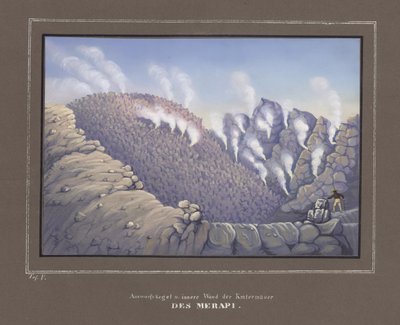 Eruzioni e parete interna del Vulcano Merapi, Pl. V da Topographischer und Naturwissenschaftlicher Atlas zur Reise durch Java, di Dr.Fr.Junghuhn, Magdeburgo 1845 da German School