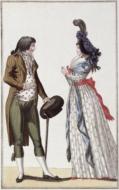 Coppia alla moda del periodo del Direttorio (1795-99) da German School