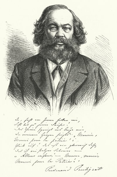 Ferdinand Freiligrath, poeta, traduttore e agitatore politico liberale tedesco (incisione) da German School