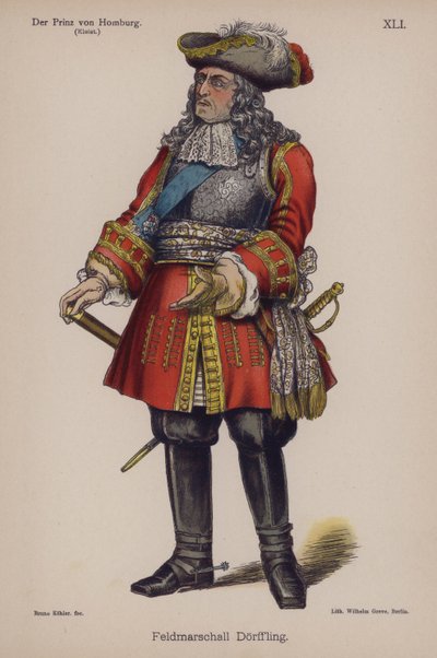 Maresciallo Doerffling, da Il Principe di Homburg di Heinrich von Kleist (litografia a colori) da German School