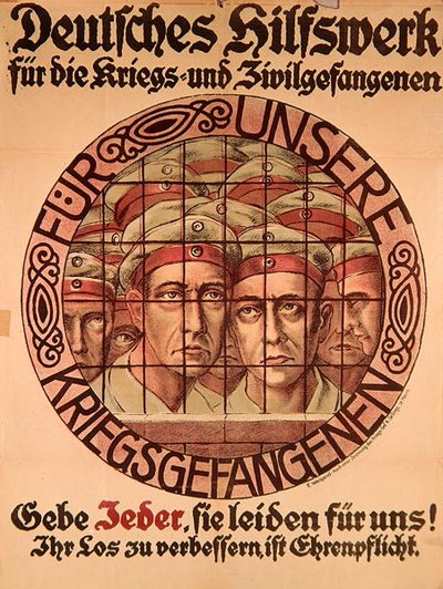 Poster della Prima Guerra Mondiale che esorta i tedeschi a donare denaro per aiutare i prigionieri di guerra tedeschi da German School