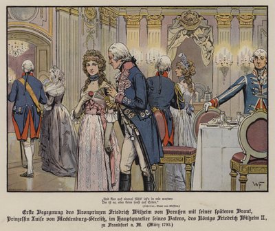 Primo incontro del principe ereditario Federico Guglielmo di Prussia e della sua futura sposa, la principessa Luisa di Meclemburgo-Strelitz al quartier generale di suo padre, il re Federico Guglielmo II, a Francoforte da German School