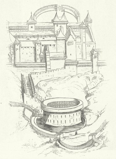 Fortificazioni di Carcassonne, Francia (incisione) da German School