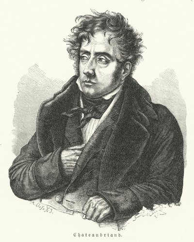 François-René de Chateaubriand, romanziere, politico, diplomatico e storico francese (litografia) da German School