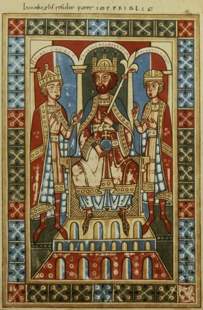Federico I con i suoi due figli Re Enrico VI e Duca Federico, c.1180 da German School