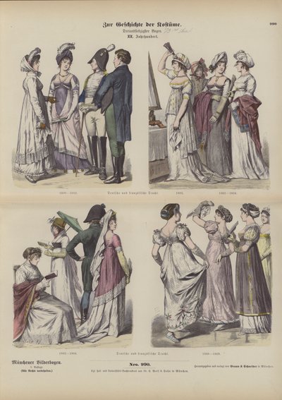 Costumi francesi e tedeschi, inizio XIX secolo (incisione colorata) da German School