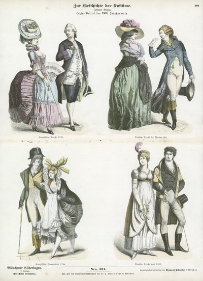 Costumi francesi e tedeschi, fine XVIII secolo da German School