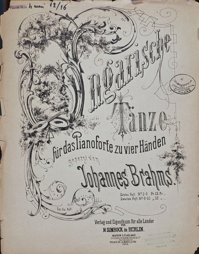 Frontespizio di Danze Ungheresi (Ungarische Tanze) di Johannes Brahms da German School