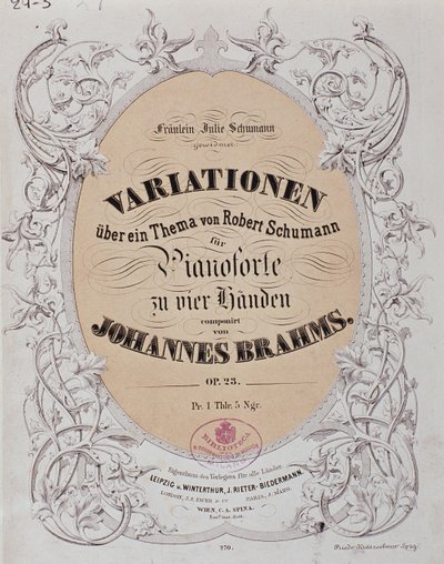 Frontespizio di "Variazioni su un tema di Robert Schumann" (Op. 23) di Johannes Brahms da German School