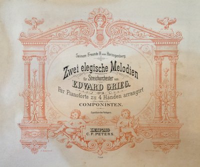 Frontespizio di Zwei elegische melodien di Edward Hagerup Grieg (1843-1907) da German School