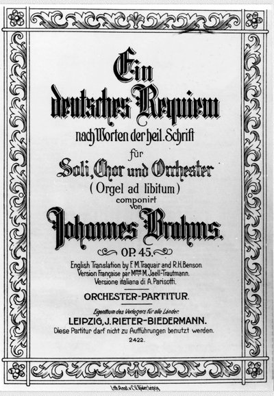Frontespizio del Requiem tedesco di Johannes Brahms (1833 - 1897) da German School