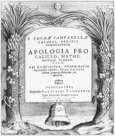 Frontespizio di Apologia pro Galileo, Mathematico Florentino di Tommaso Campanella, pubblicato a Francoforte, 1622 da German School