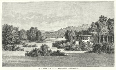 Progettazione del giardino: Parco Muskau, Germania, progettato dal principe Hermann von Pueckler-Muskau (incisione) da German School