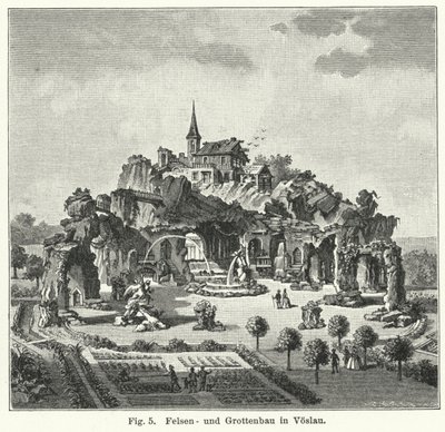 Progettazione del giardino: montagna della grotta nel giardino del conte Johann von Fries, Voslau, Austria da German School