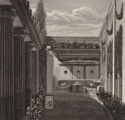 Giardino di una casa romana. Illustrazione per Bilder-Atlas da German School
