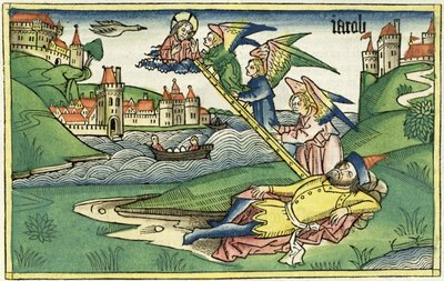 Genesi 28:10 La scala di Giacobbe, dalla Bibbia di Norimberga (Biblia Sacra Germanaica) da German School