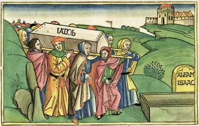 Genesi 49:28-33 La sepoltura di Giacobbe, dalla Bibbia di Norimberga (Biblia Sacra Germanaica) da German School