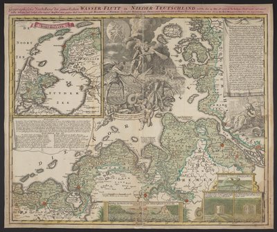 Presentazione geografica della misera inondazione in Bassa Germania, avvenuta il 25 dicembre 1717, c.1718 da German School