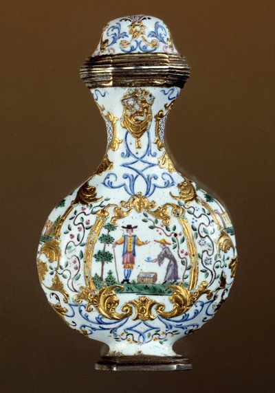 Arte tedesca: bottiglia di profumo del XVIII secolo (smaltata; scena di chinoiserie) da German School