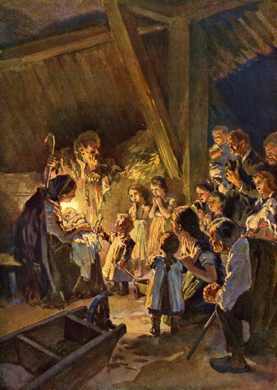 Scena natalizia tedesca con bambini, 1908 circa (stampa) da German School