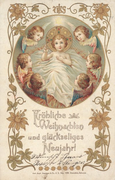 Cartolina di Natale tedesca (litografia a colori) da German School