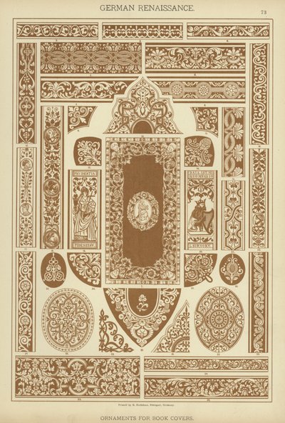 Rinascimento tedesco, ornamenti per copertine di libri (litografia a colori) da German School