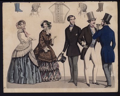 Tavola di moda tedesca, metà del XIX secolo (incisione colorata) da German School