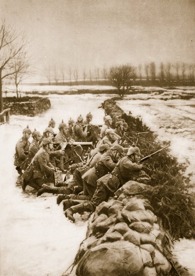 Sezione di mitragliatrici tedesche che tengono una barricata in Polonia, 1914-19 da German School