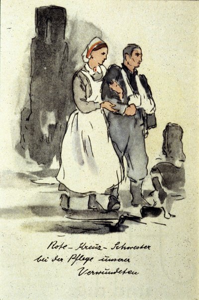 Infermiera tedesca che sostiene un uomo ferito. 1942 da German School