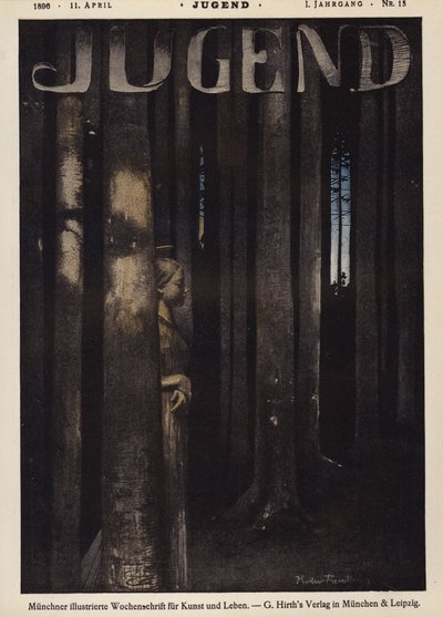 Ragazza che cammina in una foresta di notte da German School