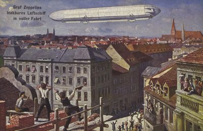 Dirigibile di Graf Ferdinand von Zeppelin in volo da German School