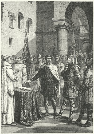 Harold Godwinson che giura di sostenere la pretesa di Guglielmo di Normandia al trono inglese da German School