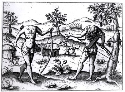 Uomini e donne senza testa, illustrazione dal resoconto di Sir Walter Raleigh sulla Guyana, pubblicato a Norimberga, 1599 da German School