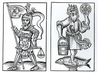 Hermensul o Irmensul (sinistra) e Crodon (destra) idoli degli antichi Sassoni, da un
