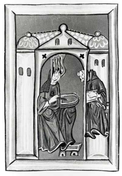 Ildegarda di Bingen che riceve la luce dal cielo, c.1151 da German School